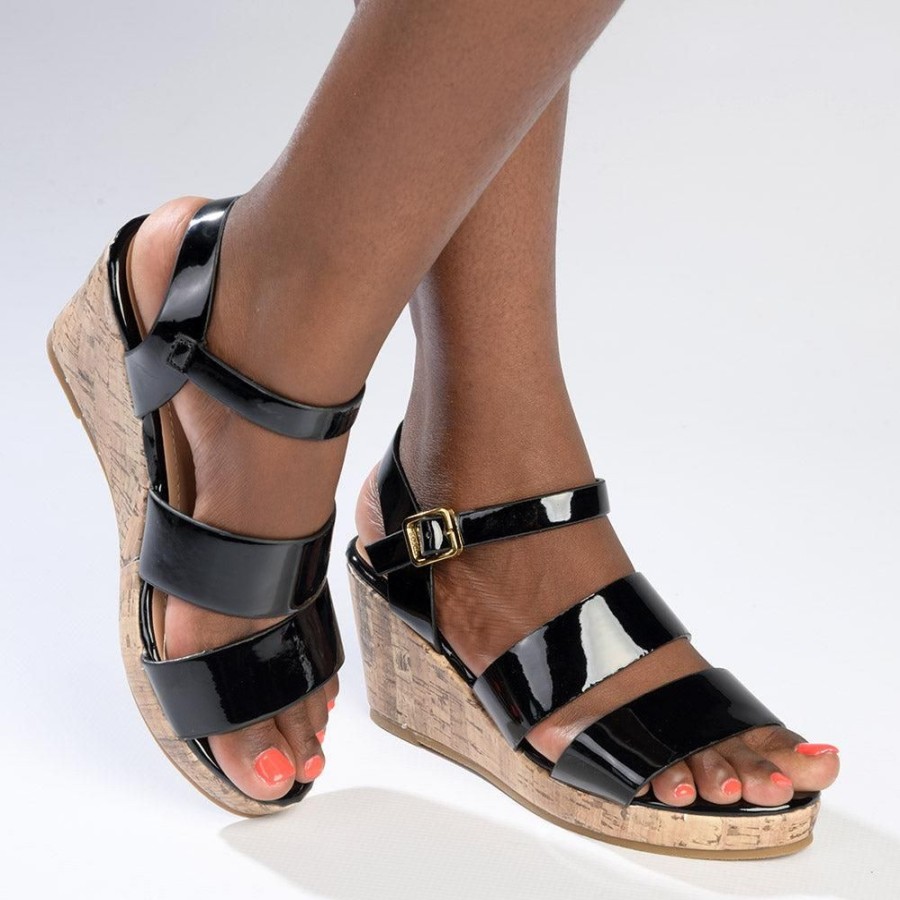 Heels Madison Heart of New York | Madison Pauline Cork Wedge Sandal Black