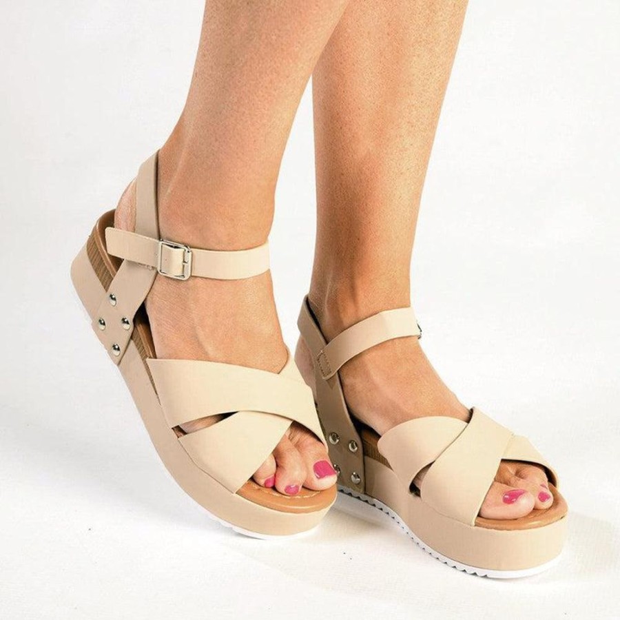 Sandals Madison Heart of New York | Madison Kali Cross Strap Sandal Beige