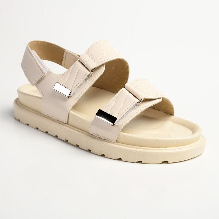 Sandals Madison Heart of New York | Madison Eloise Velcro Strap Footbed Sandals Nude