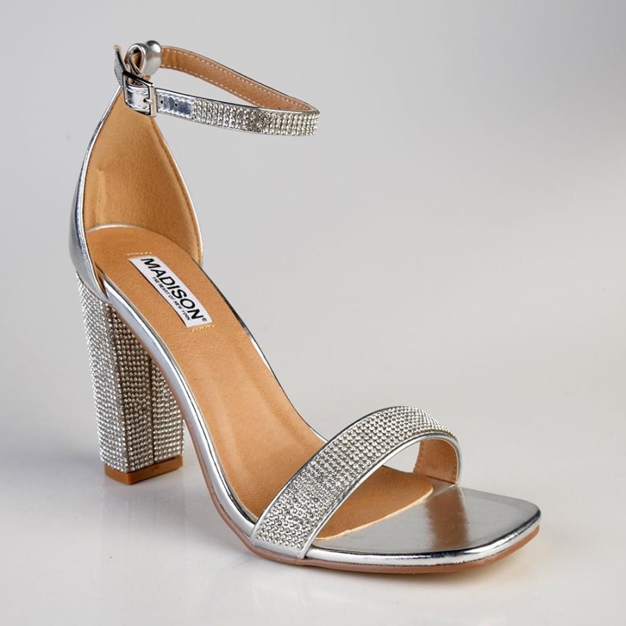 Heels Madison Heart of New York | Madison Angel Diamond Block Heel Sandal Silver