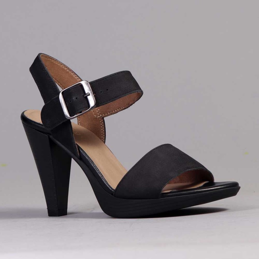 Heels Froggie | Froggie Mia Leather Ankle Strap Heel Black