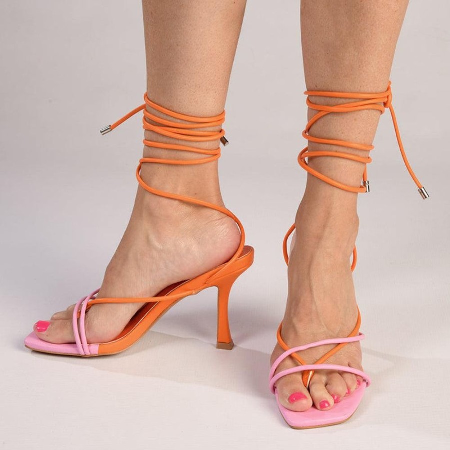 Sandals Madison Heart of New York | Madison Aspen Ankle Wrap Sandal Orange/Pink