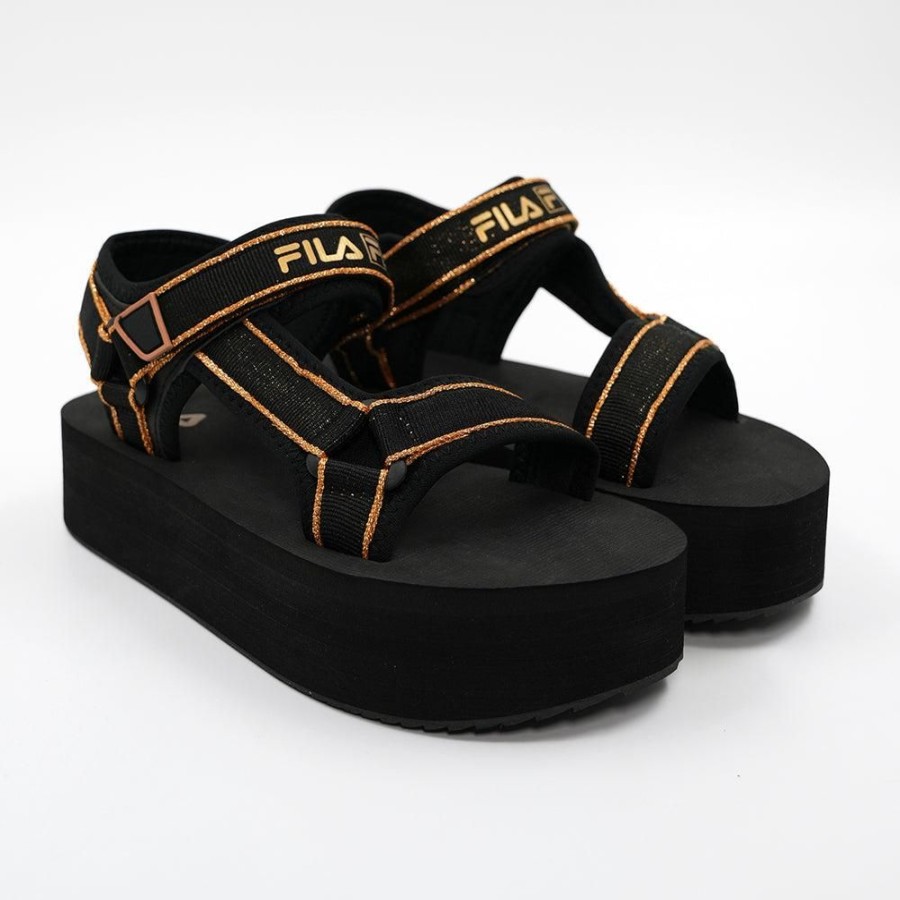 Slippers & Flats FILA | Fila Luna Metallic Platform Sandals Black/Gold