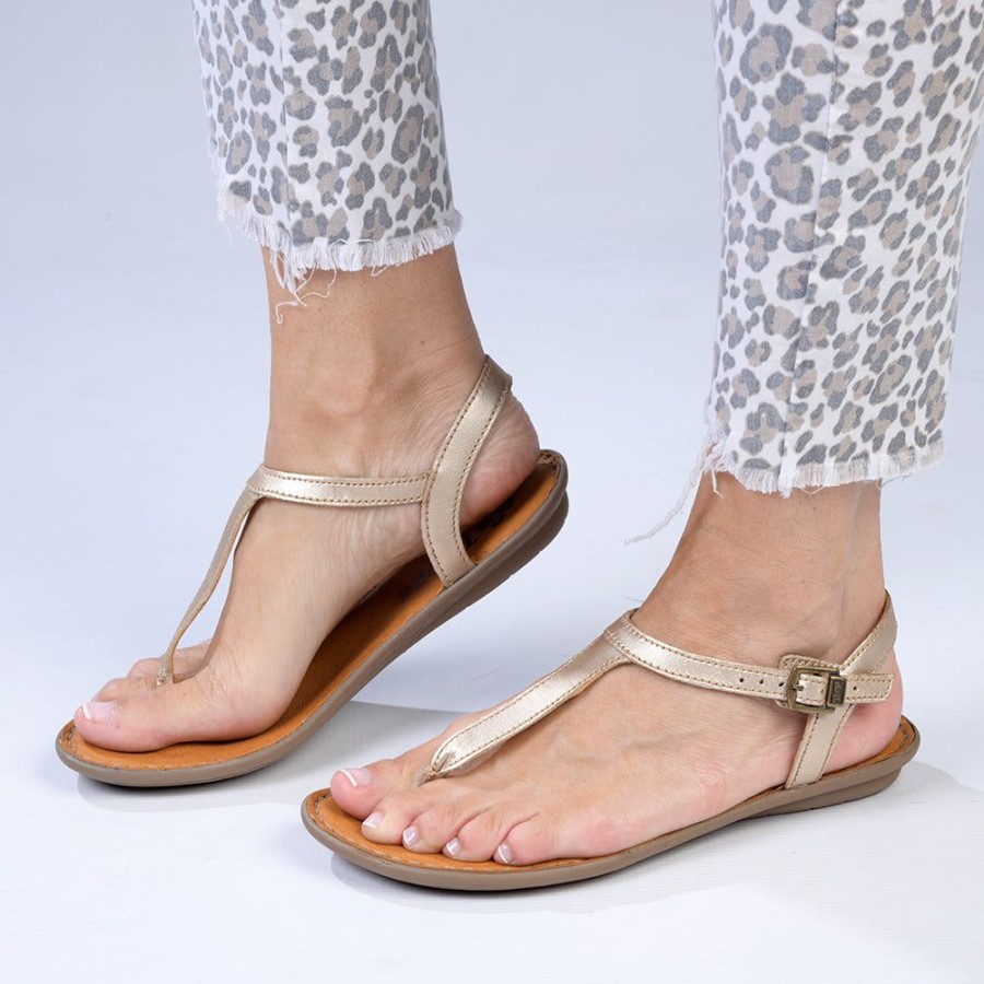 Slippers & Flats Tsonga | Tsonga Khuthaza T-Bar Sandals Gold Nappa Prime