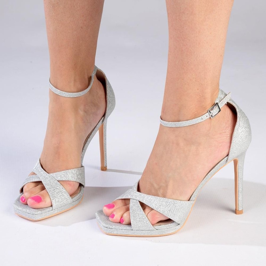 Sandals Madison Heart of New York | Madison Azaria Cross Over Platform Sandal Silver