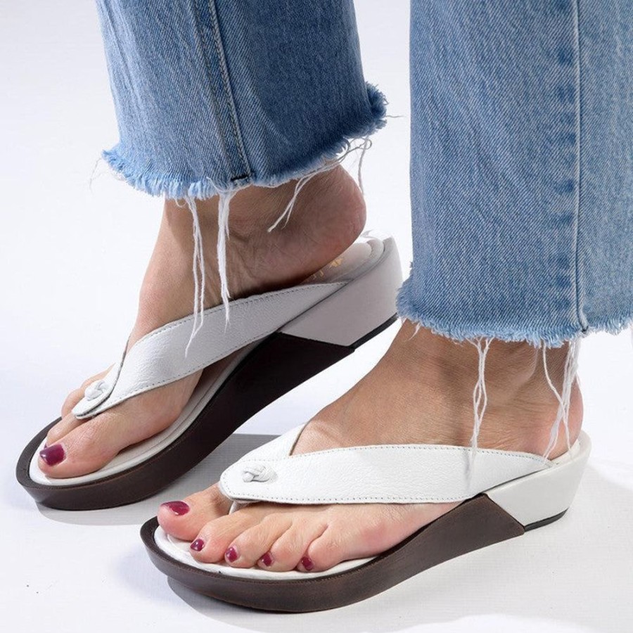 Wedges Froggie | Froggie Rox Leather Comfort Thong Sandal White