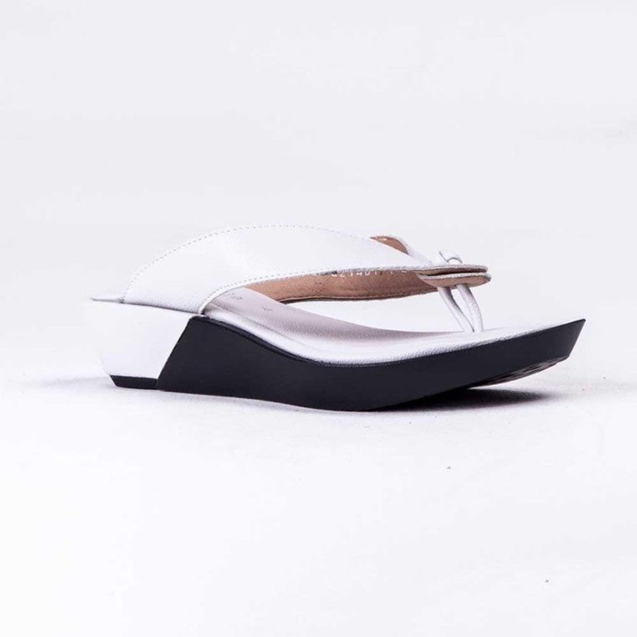 Wedges Froggie | Froggie Rox Leather Comfort Thong Sandal White